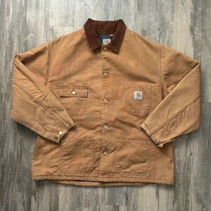 Vintage Carhartt C01 BRN Brown Blanket Lined Chore Coat Size 52